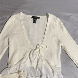 Forever 21 Cream Ribbed Tie-Front Sweater